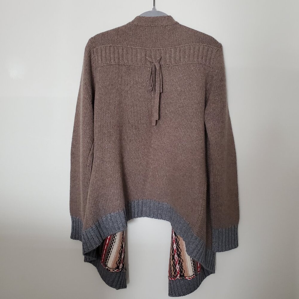 Autumn Cashmere NWT Taupe Aztec Southwestern Waterfall Draped Cardigan M - Picture 2 of 8